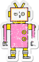 autocollant en détresse d'un robot de dessin animé mignon png