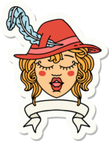 sticker of a human singing bard character with banner png