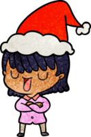 main tiré texturé dessin animé de une femme portant Père Noël chapeau png