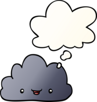 cartoon tiny happy cloud with thought bubble in smooth gradient style png