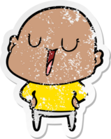 distressed sticker of a happy cartoon bald man png