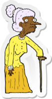 klistermärke av en tecknad gammal kvinna png