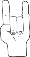 hand dragen svart och vit tecknad serie jäkel horn hand symbol png