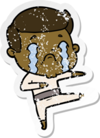 distressed sticker of a cartoon man crying png