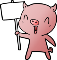 happy cartoon pig with sign post png