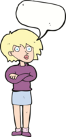 cartoon woman wit crossed arms with speech bubble png