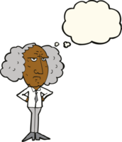 cartoon big hair lecturer man with thought bubble png