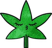 retro grunge structuur tekenfilm van een marihuana blad png