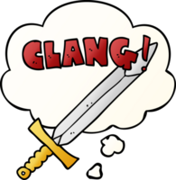 cartoon clanging sword with thought bubble in smooth gradient style png