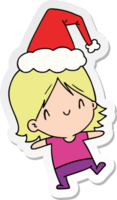 hand drawn christmas sticker cartoon of kawaii girl png