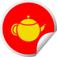 circular peeling sticker cartoon of a red tea pot png