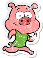 pegatina angustiada de un cerdo de dibujos animados feliz corriendo png