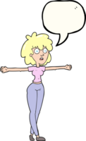 hand drawn speech bubble cartoon woman spreading arms png