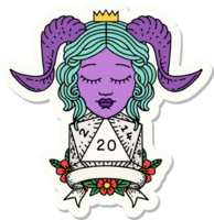 sticker van een tiefling met natuurlijk 20 d20 rollen png