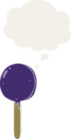 cartoon lollipop with thought bubble in retro style png