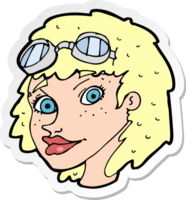 sticker of a cartoon happy woman wearing aviator goggles png