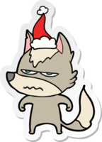 hand- getrokken sticker tekenfilm van een geërgerd wolf vervelend de kerstman hoed png