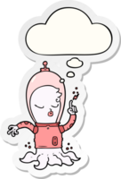 söt tecknad serie utomjording med trodde bubbla som en tryckt klistermärke png