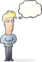 cartoon jaded man with thought bubble png