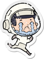 distressed sticker of a cartoon crying astronaut png