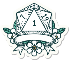 sticker of a natural one d20 dice roll png