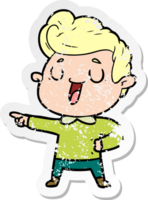 distressed sticker of a happy cartoon man png