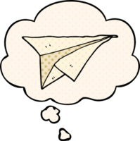 cartoon paper airplane with thought bubble in comic book style png