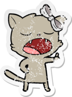 distressed sticker of a cartoon yawning cat png