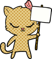 lindo gato de dibujos animados con signo png