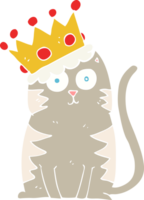 flat color illustration of cat with crown png