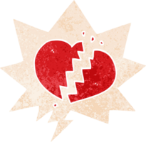 tecknad serie bruten hjärta med Tal bubbla i grunge bedrövad retro texturerad stil png