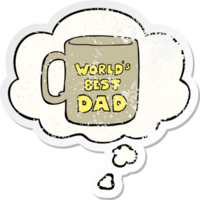 worlds best dad mug with thought bubble as a distressed worn sticker png