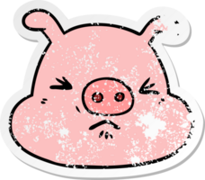 distressed sticker of a cartoon angry pig face png