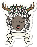 sticker of a elf druid character face with banner png