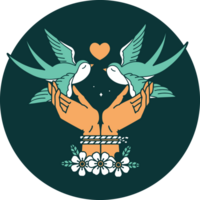 iconic tattoo style image of tied hands and swallows png