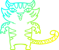 cold gradient line drawing of a happy cartoon tiger png