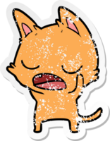 distressed sticker of a talking cat cartoon png