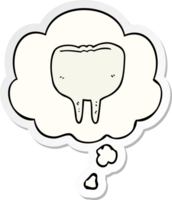 tecknad serie tand med trodde bubbla som en tryckt klistermärke png