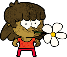 caricatura, niña, con, flor, en, boca png