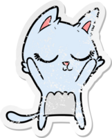 distressed sticker of a calm cartoon cat png