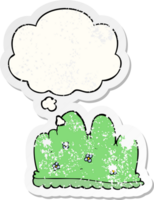 cartoon hedge with thought bubble as a distressed worn sticker png