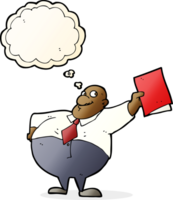 cartoon happy boss with file with thought bubble png