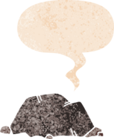 cartoon rock with speech bubble in grunge distressed retro textured style png