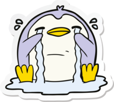 sticker of a cartoon crying penguin png