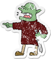 distressed sticker of a cartoon goblin with knife png