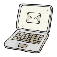 hand textured cartoon laptop computer with message symbol on screen png