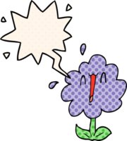 cartoon flower with speech bubble in comic book style png