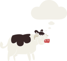 cartoon cow with thought bubble in retro style png