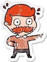 distressed sticker of a cartoon man with mustache shocked png