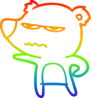 rainbow gradient line drawing of a annoyed bear cartoon png